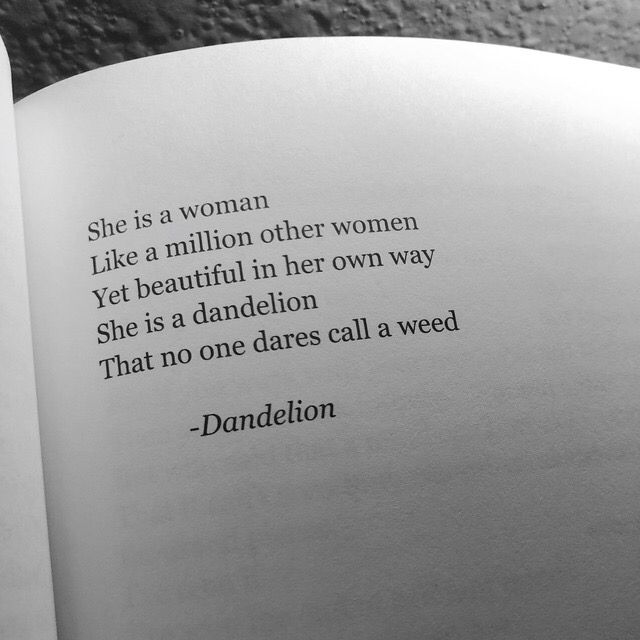 an open book with the words dandelion written in black and white on it