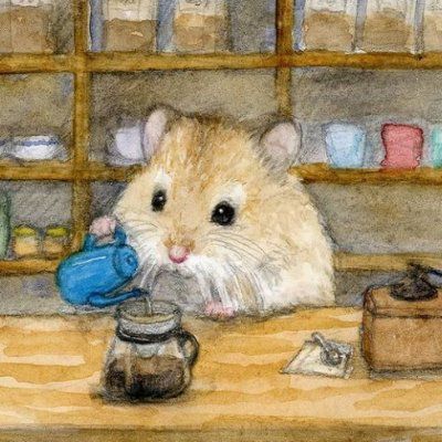 a drawing of a hamster sitting on a table next to a teapot and other items