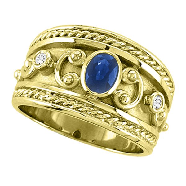 Oval Blue Sapphire & Diamond Byzantine Ring 14k Yellow Gold (0.73ct) Byzantine Ring, Wide Band Diamond Rings, Byzantine Rings, Byzantine Jewelry, Rings Blue, Diamond Jewelry Store, Real Gold Jewelry, Fine Diamond Jewelry, Diamond Fashion Rings