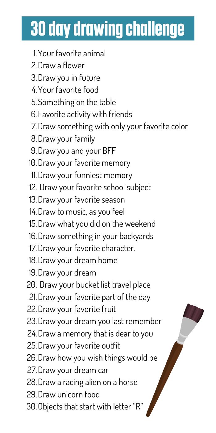 the 30 day drawing challenge is shown with an image of a paintbrush on it