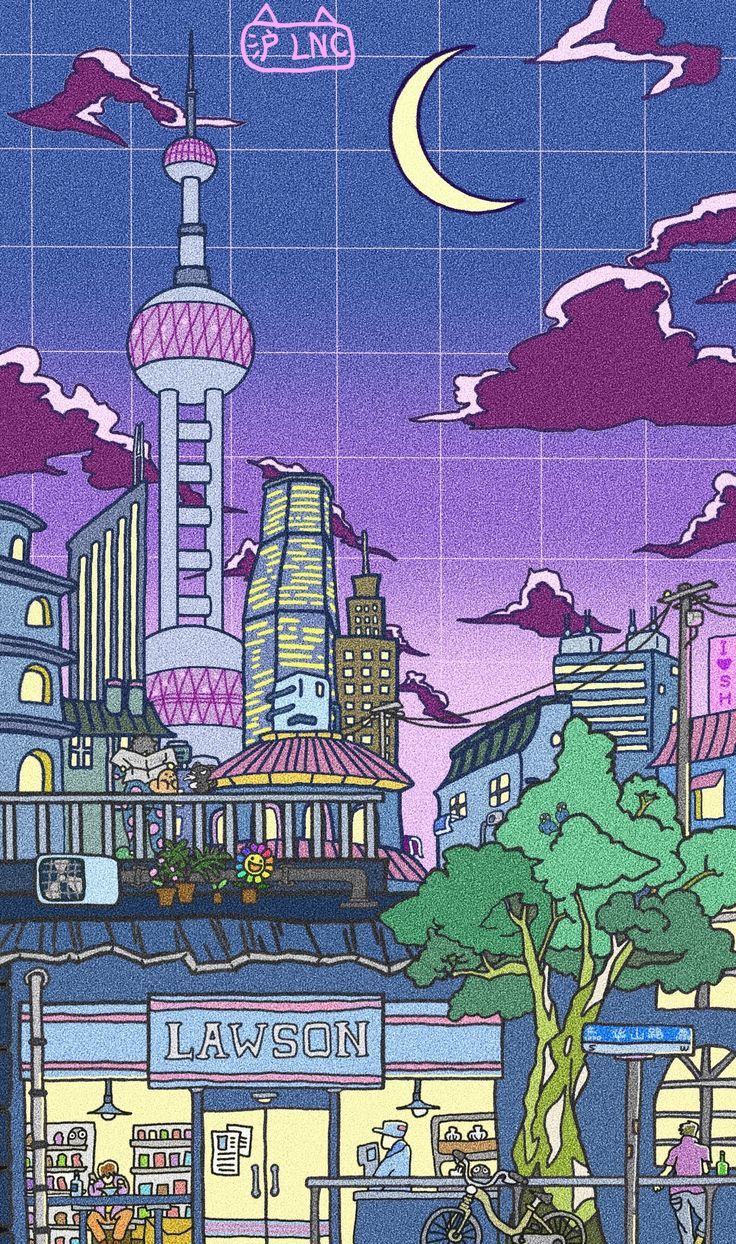 an image of a cartoon city with tall buildings