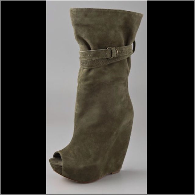 Brand New Report Wedge Shoes . Report Signature Green Pearsall Suede Wedge Boot ,Open-Toe Suede Wedge Booties Feature A D-Ring Strap At The Slouchy Shaft. Hidden Platform And Hidden Wedge Heel. Leather Sole. Color: Olive Hidden Wedge Boots, Shoes Game, Tan Wedges, Suede Wedges, Shoes Brand, Wedge Boots, Womens Shoes Wedges, Shoe Game, D Ring