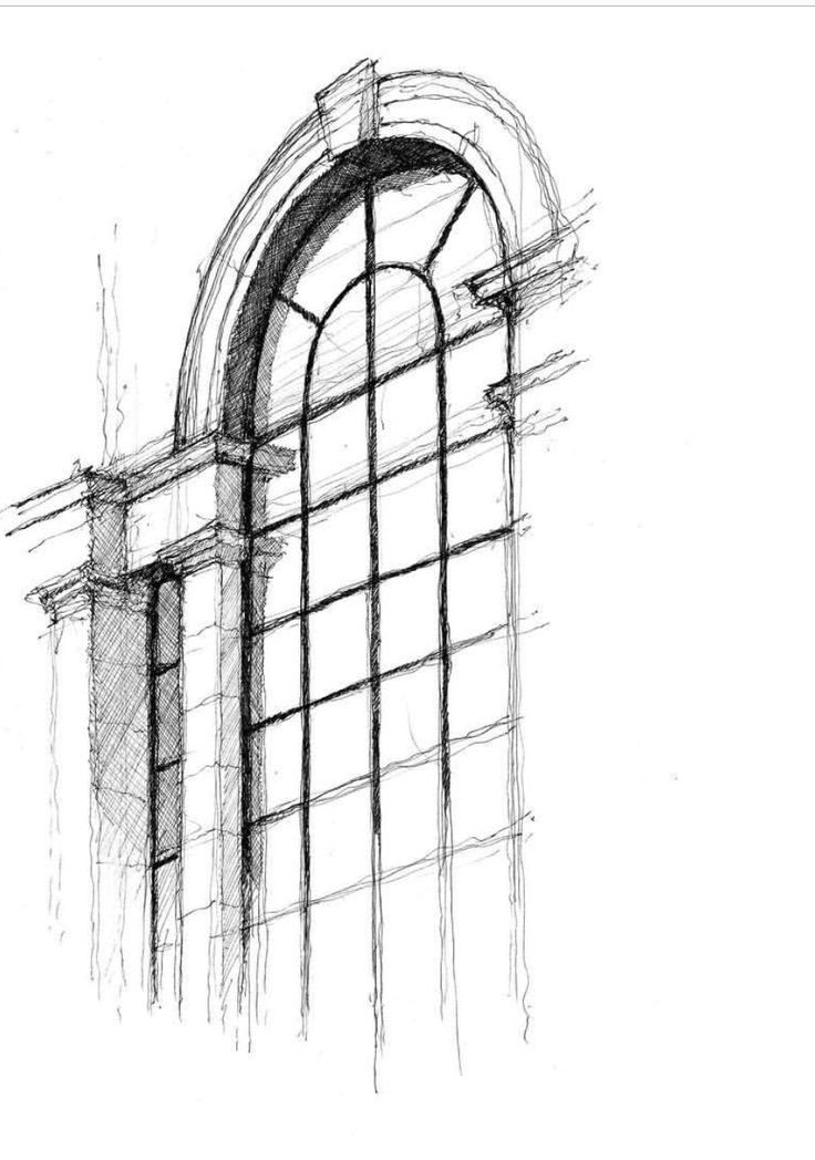 a drawing of an arched window on a white background