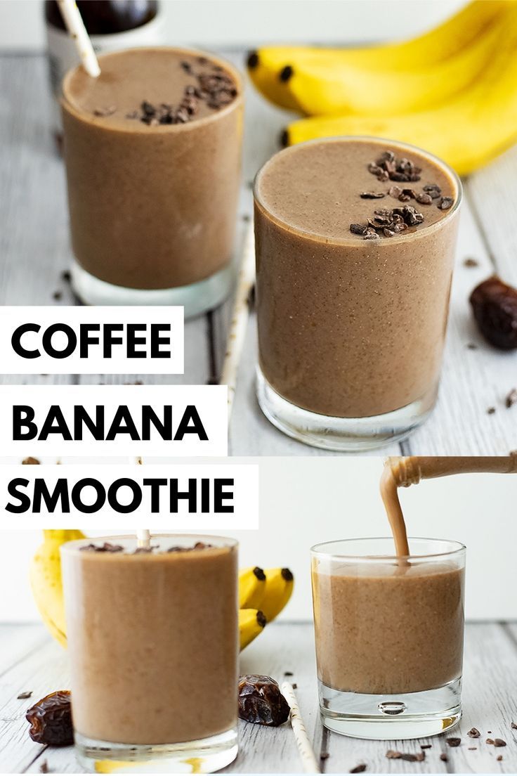 two glasses filled with coffee banana smoothie