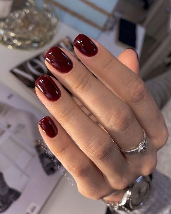 Red Lips And Nails Aesthetic, Russian Manicure Color, Classy Nails Colors, Burgundy Dip Nails, Simple Manicure For Short Nails, September Gel Nails, Short Square Nails Fall, Neutral Short Nails, Merlot Nails