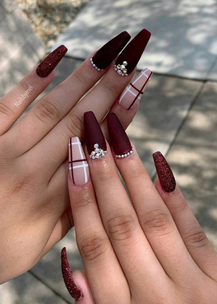 Basic Nails, Fall Acrylic Nails, Burgundy Nails, Christmas Nails Acrylic, Unique Acrylic Nails, Festival Nails, Nailed It, Acrylic Nails Coffin, Coffin Nails Designs