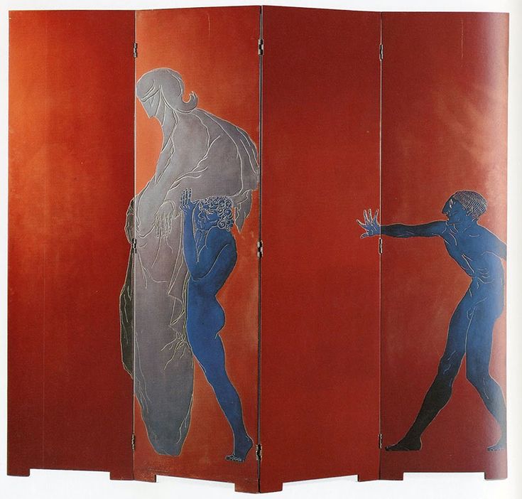 four panels with different images of people in blue and red, each holding their arms out