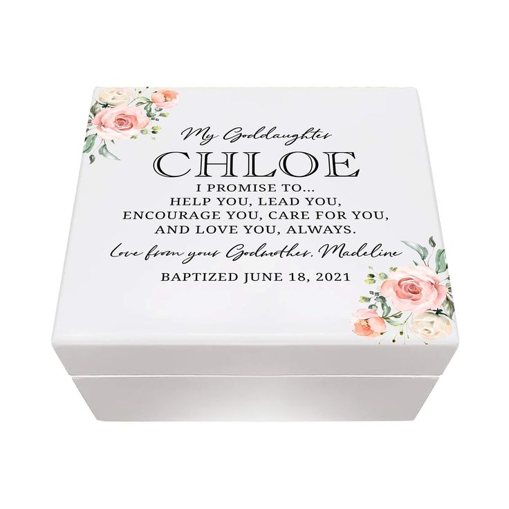 a white box with flowers on it and the words, my daughter, i promise to be