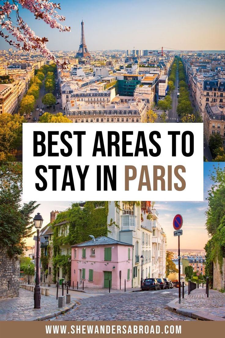 the eiffel tower in paris with text overlay that reads best areas to stay in paris