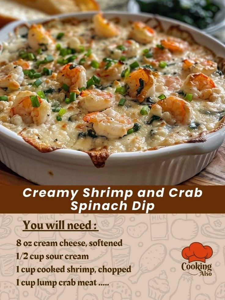 the recipe for creamy shrimp and crab spinach dip