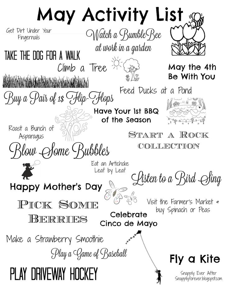 the may activity list for kids to use in their writing and crafting projects, including letters