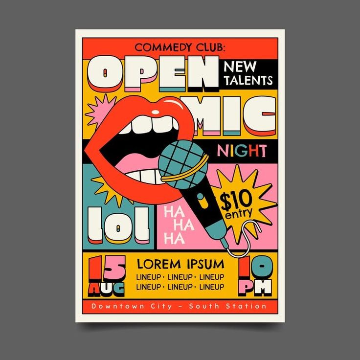 an open mic night poster for the comedy club