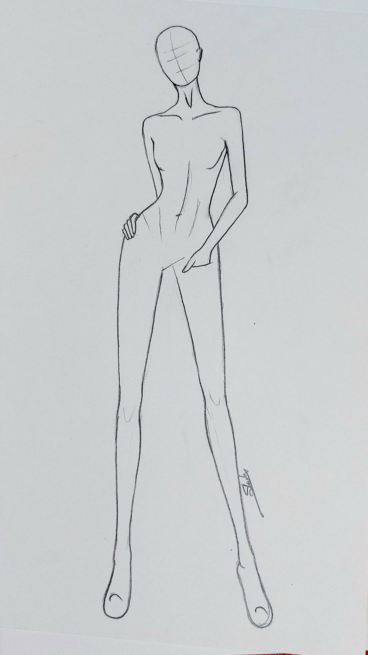 a drawing of a woman's body and legs on a piece of white paper