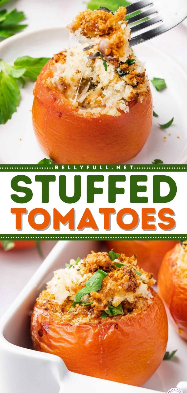 Wondering what to make with tomatoes? Try this fun little vegetarian dinner idea for some stuffed air fried veggies! This veggie side recipe is a delightful combination of different cheeses, herbs, and seasonings. Save this yummy tomato recipe for later! Stuffed Tomatoes Recipes, Stuffed Foods, Great Vegetarian Meals, Different Cheeses, Tomatoes Recipes, Summer Flavors, Stuffed Tomatoes, Side Dishes For Chicken, Tummy Yummy