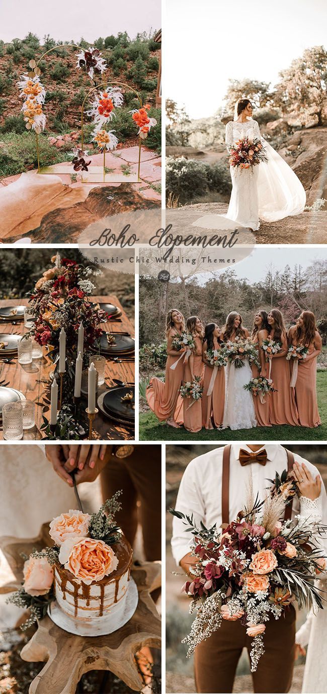 a collage of photos showing different types of wedding cake and flowers on the table