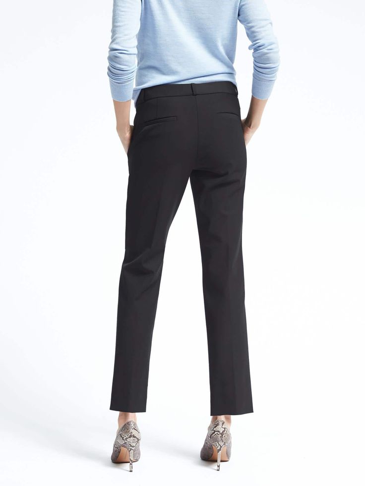 product photo Formal Straight Elastane Dress Pants, Formal Straight Dress Pants With Elastane, Slim Fit Straight Leg Elastane Dress Pants, Slim Fit Elastane Dress Pants With Straight Leg, Black Straight Silhouette Dress Pants, Black Elastane Dress Pants With Straight Silhouette, Modern Straight Stretch Bottoms, Modern Stretch Straight Bottoms, Slim Fit Straight Pants