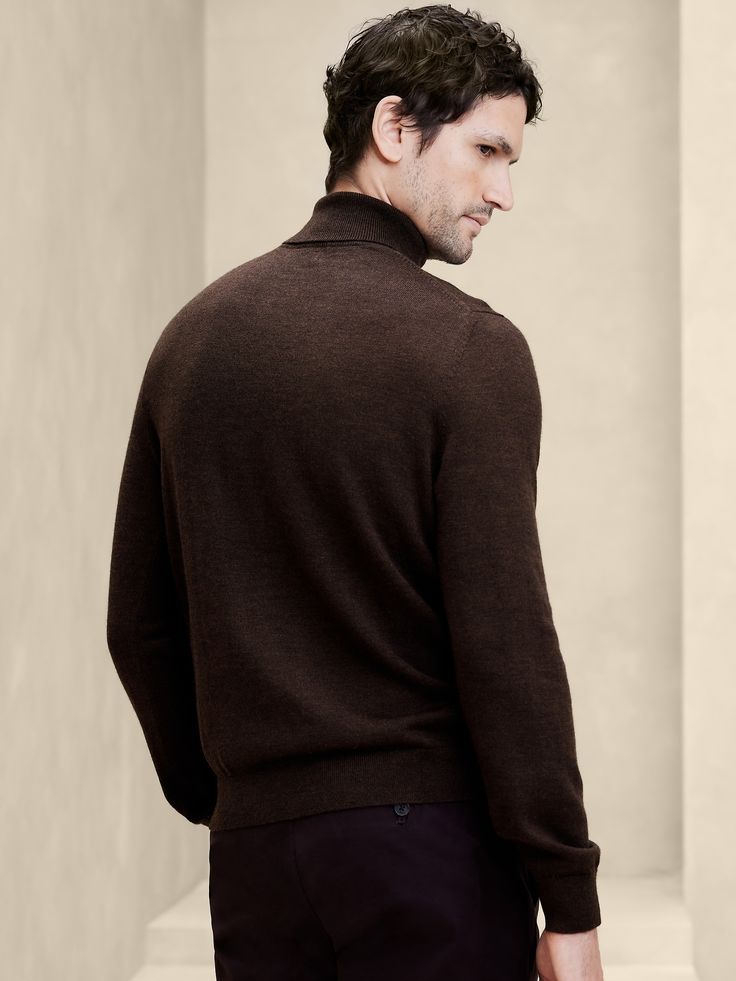 Merino Wool Turtleneck Sweater | Banana Republic Factory Formal Merino Wool Sweater With Ribbed Cuffs, Formal Wool Sweater With Ribbed Cuffs, Brown Long Sleeve Turtleneck For Work, Formal Long Sleeve Wool Sweater, Luxury Long Sleeve Polo Sweater For Winter, Elegant Merino Wool V-neck Sweater For Fall, Formal Long Sleeve Merino Wool Sweater, Formal Merino Wool Sweater With Ribbed Collar, Elegant Wool Sweater For Business