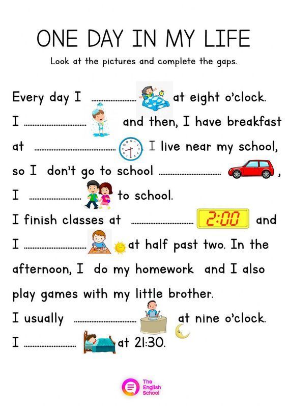 one day in my life worksheet with pictures and words to help students learn