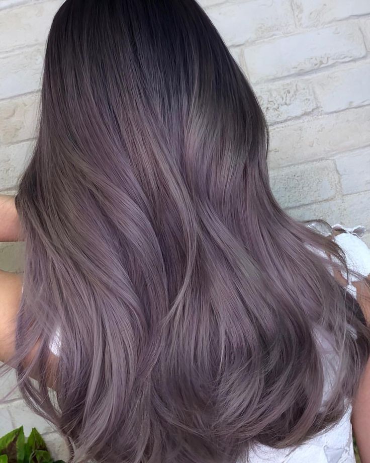 DUSTY LAVENDER SILVER SMOKE #hairbesties #guytangmydentity Purple Ash Balayage, Violet Ash Brown Hair, Mushroom Purple Hair, Lavender Ash Brown Hair, Dusty Lavender Hair Brunette, Violet Ash Hair, Purple Ash Hair Color, Lavender Beige Hair, Ash Purple Balayage