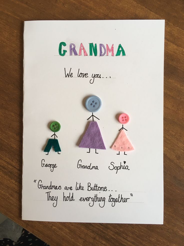 a handmade card with buttons on it that says, grandma we love you grandpa