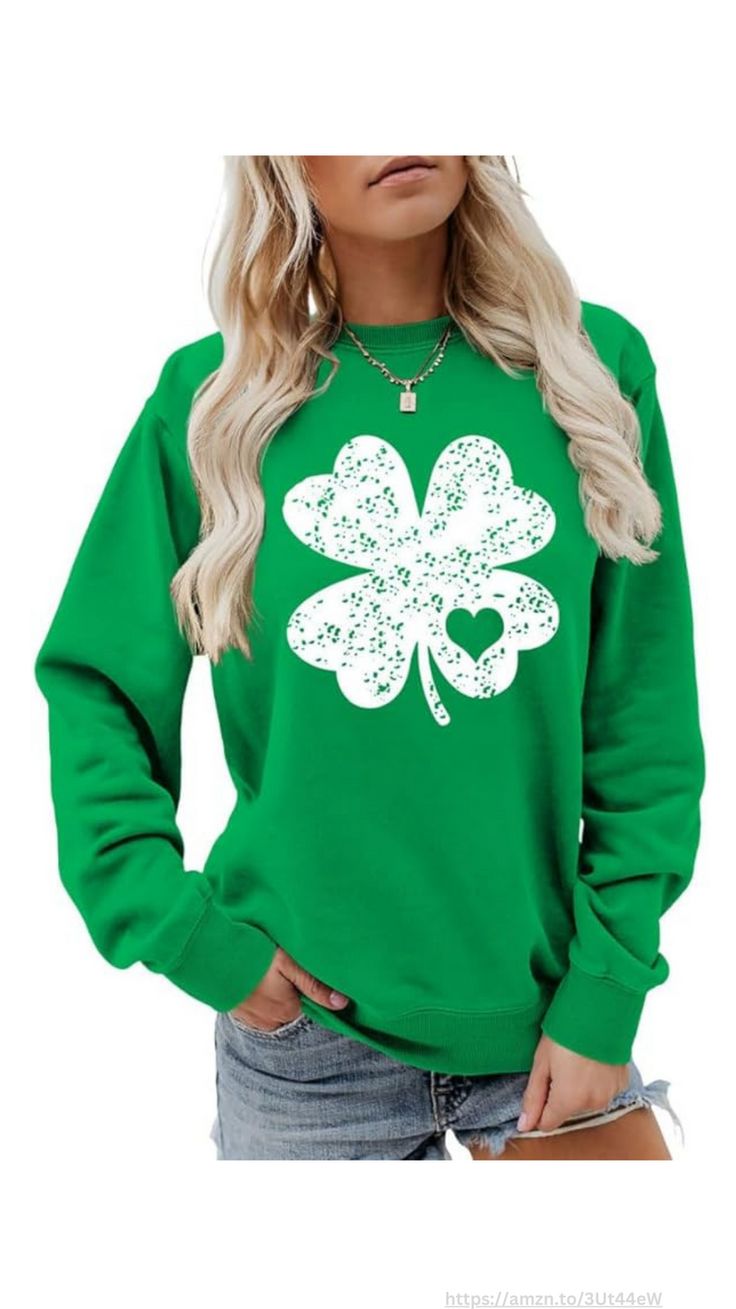 St Patrick's Day Sweatshirt, Crewneck Shamrock Sweatshirt Long Sleeve Irish Lucky Four Clover Sweatshirt For Women. #clover #irish #shamrock #stpatricksday #sweatshirt #pullover #fashion #lucky #crewneck Amazon Favs, Cardigan Kimono, Product Must Haves, Fall Clothing, St Patrick Day Shirts, Loose Fitting Tops, Saint Patrick, Refashion Clothes, Funny Sweatshirts