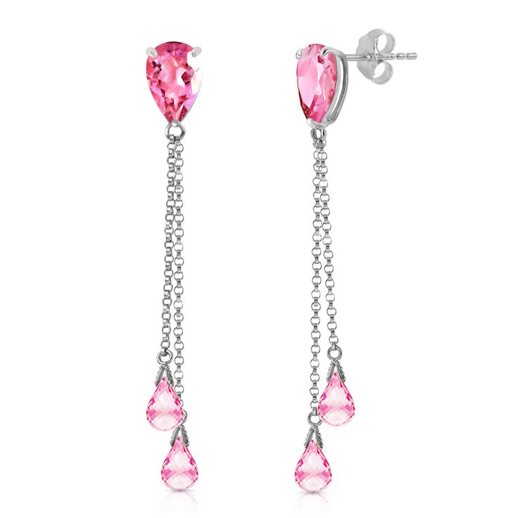 Item: 1696 Description 14k. Solid Gold Chandelier Earring With Natural Pink Topazes (White Gold) Secured By Post Friction Push Backs Item Information Metal: 14k. Solid Gold Metal Weight: 3.10 Gr. Gemstones 2 Pear Shape, 9x6 Mm, Pink Topaz = 3.50 Ct 4 Briolette Shape, 6x4 Mm, Pink Topaz = 4.00 Ct Measurements Height: 2.03 In ( 51.6 Mm) Width: 0.24 In ( 6.1 Mm) Rose Gold Print, Topaz Yellow, Droplet Earrings, Gold Chandelier Earrings, Citrine Earrings, Topaz Color, White Gold Chains, Solid Gold Earrings, Pink Topaz