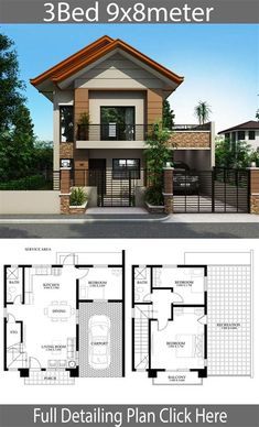 two story house plan with 3 bedroom and 2 bath