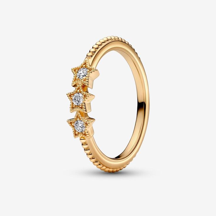 Celestial Stars Ring | Gold plated | Pandora US Pandora Star Jewelry, Kendra Scott Ring Sun, Kendra Scott Sun Ring, Sparkle Star Ring, Pandora Celestial, Stars Ring, Celestial Stars, Pandora Rings, Jewelry Lookbook