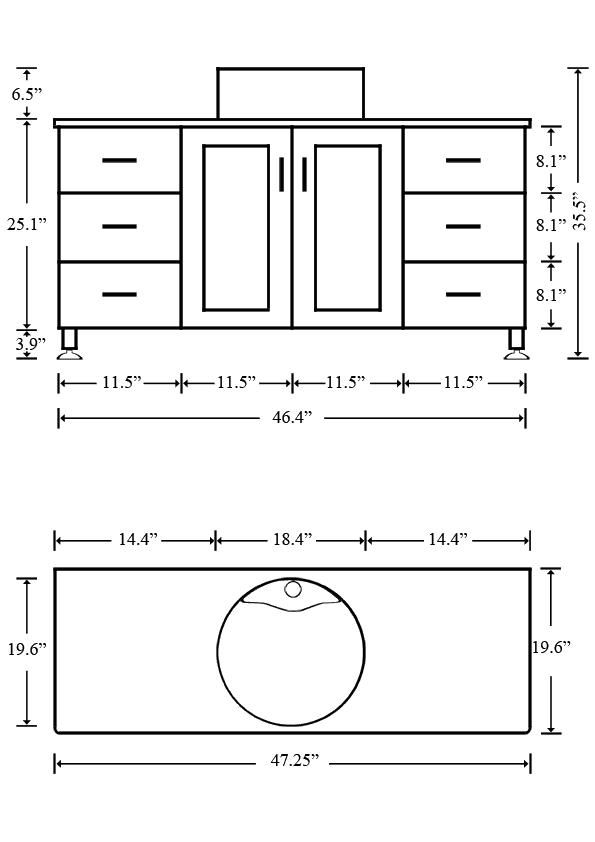 a drawing of a sink and cabinet with measurements