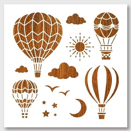 some hot air balloons and clouds on a white background