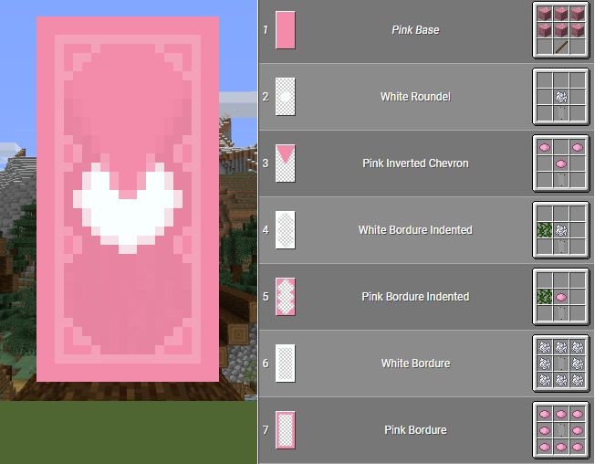 an image of a screen shot of a pink door in minecraft, with the text white heart on it