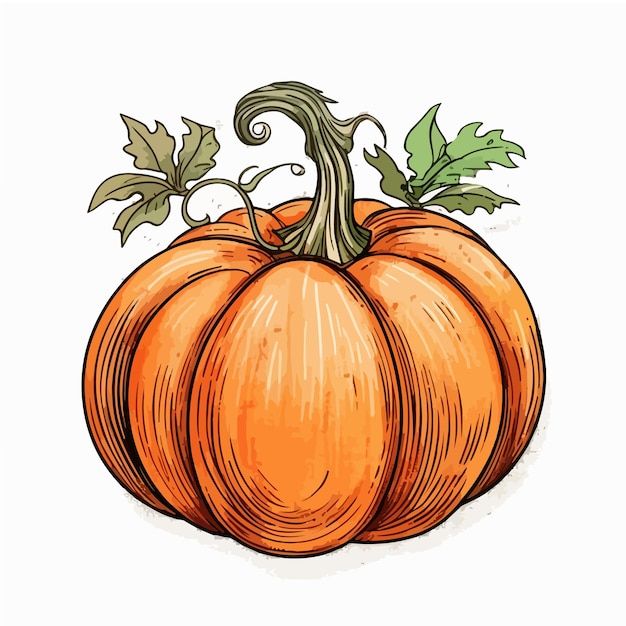 a drawing of a pumpkin with leaves on it's top and the bottom half