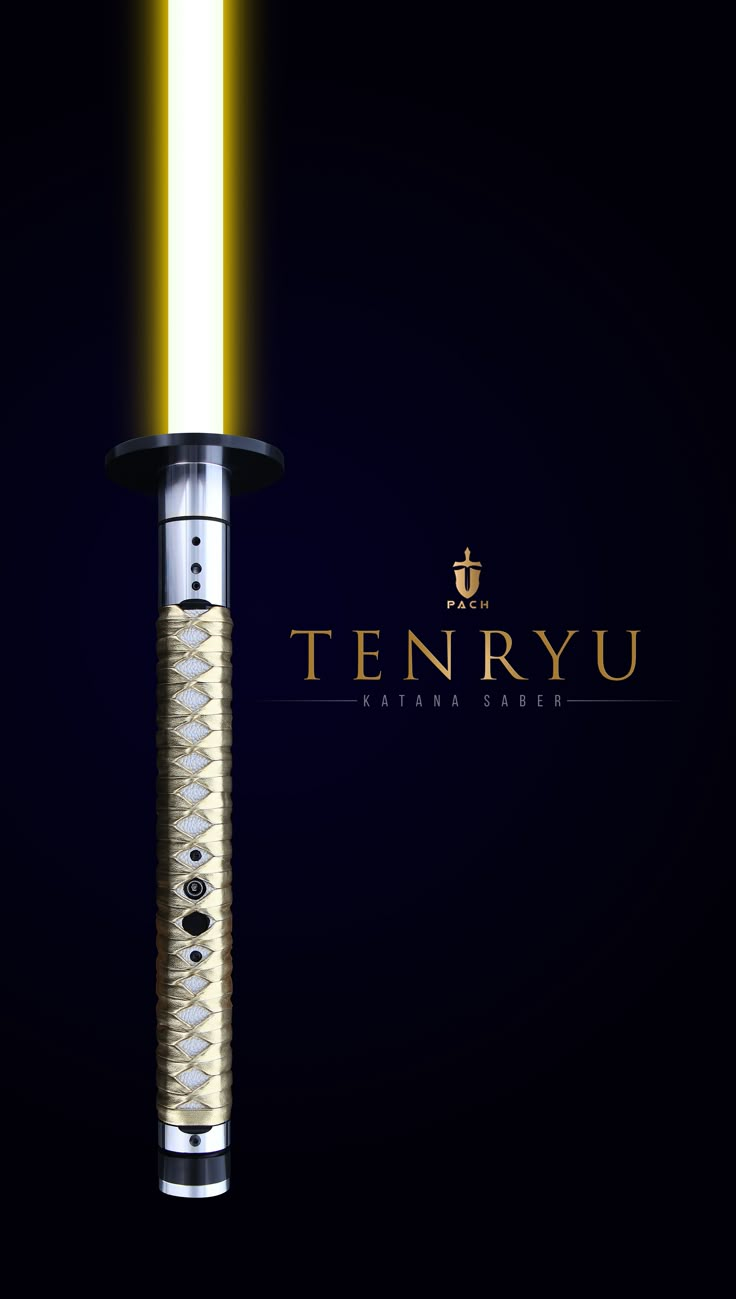 a tall metal object with a yellow light on it's side and the words tenryu below it