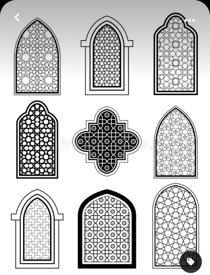 different types of windows and doors in the style of islamic art stock photo - image