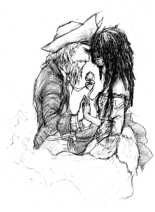 a drawing of two people sitting next to each other