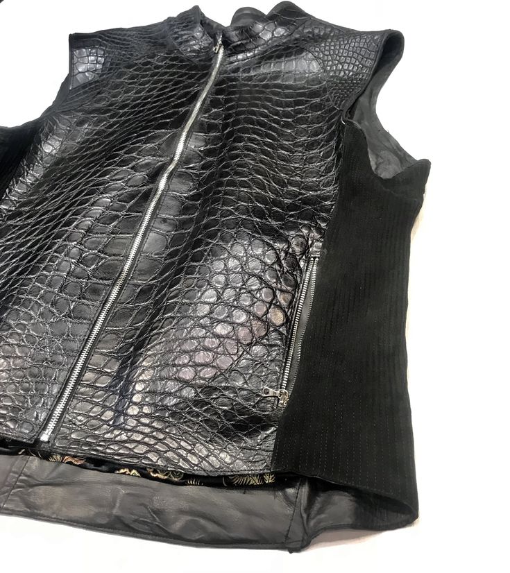 Kashani All Over Alligator Vest - Dudes Boutique Black Luxury Vest, Black Luxury Sleeveless Vest, Luxury Black Sleeveless Vest, Luxury Fitted Black Vest, Luxury Black Vest For Fall, Womens Suede Boots, Style Vest, Spring Step Shoes, Leather High Tops