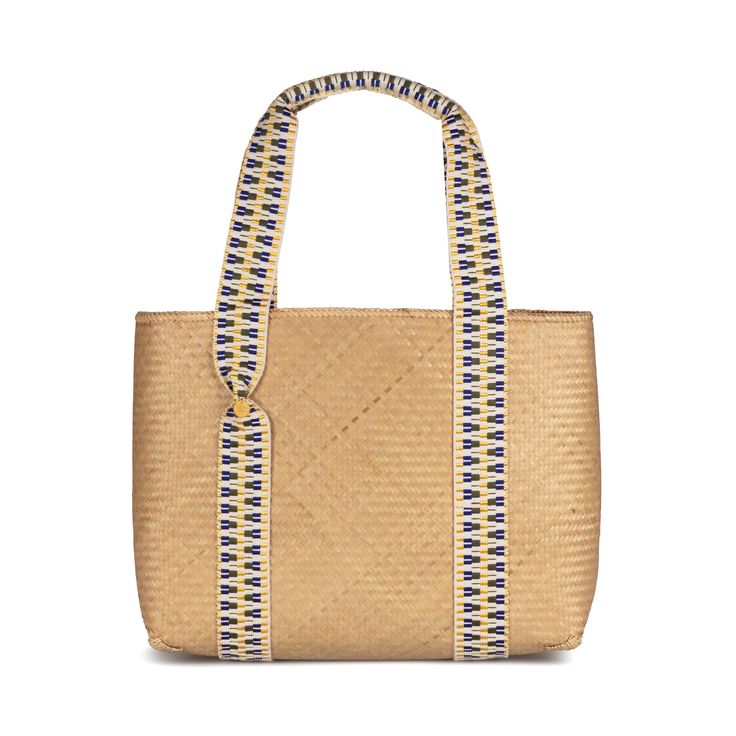 This vegan bamboo tote bag is a contemporary take on a summer favourite. Robust and lightweight in equal measure, it is handcrafted using traditional Lombokian weaving skills, offset with contemporary jacquard straps. Sling the bag over your shoulder for trips to the market and beach alike. This tote bag also comes with its own unique code, that connects you to the artisan who handcrafted it for you. Please note that Archive Sale purchases are final sale. We are unable to accept returns. Rectangular Woven Satchel For Travel, Woven Rectangular Satchel For Travel, Eco-friendly Everyday Bags With Bamboo Handle, Eco-friendly Bag With Bamboo Handle, Eco-friendly Bags With Bamboo Handle For Everyday, Eco-friendly Bag With Bamboo Handle For Everyday Use, Square Woven Satchel For Travel, Woven Square Satchel For Travel, Travel Woven Square Satchel