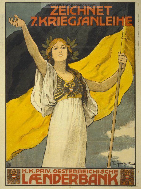 an old poster with a woman holding a flag in her hand and the words, zeichnet zirreganliehe