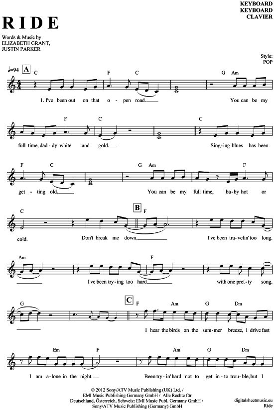 ride sheet music for guitar with notes