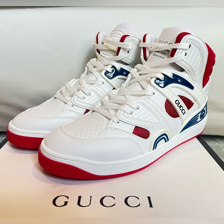 Never Been Worn Size Gucci 40 Women’s 9.5 Gucci White High-top Sneakers Sporty Style, Gucci White Sporty High-top Sneakers, Sporty Gucci White High-top Sneakers, White Sporty Gucci High-top Sneakers, Gucci White Leather High-top Sneakers, White Gucci Leather High-top Sneakers, Red High-top Gucci Sneakers, Gucci Red High-top Sneakers, Designer Red Gucci Sneakers