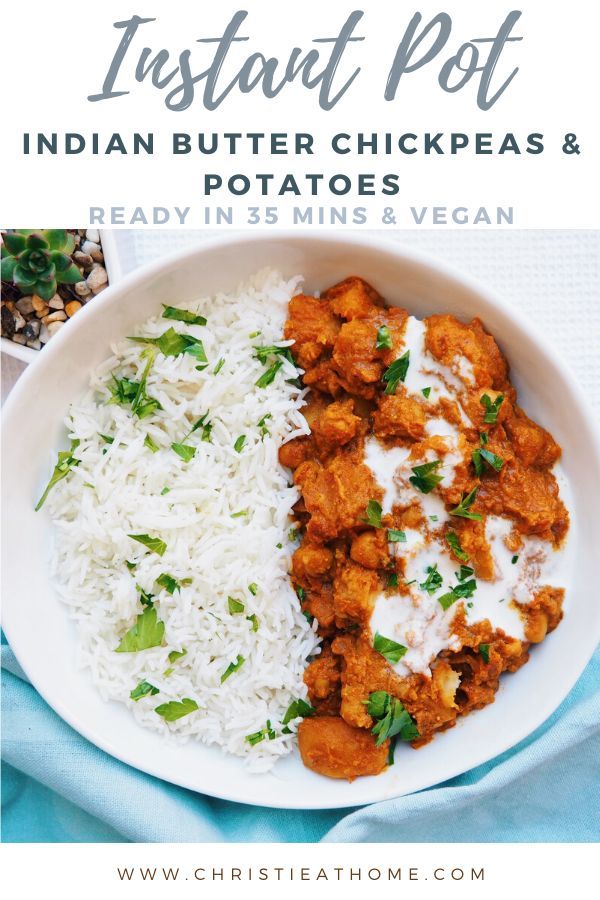 Instant Pot Butter Potato Chickpeas. This Indian dish is flavourful, filling and vegan! It is the perfect meatless meal for dinner and great as leftovers! #instantpot #chickpeas #vegan #indianfood Instant Pot Vegetarian Recipes, Chickpea And Potato Curry, Instapot Recipes Chicken, Vegan Chickpea Recipes, Vegetarian Instant Pot Recipes, Meal For Dinner, Instant Pot Indian, Instant Pot Vegetarian, Chickpeas Recipe