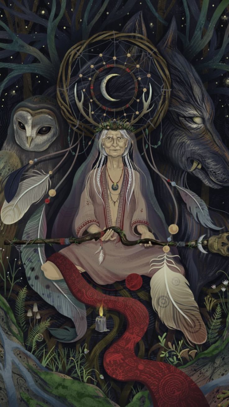 an image of a woman surrounded by birds and owls