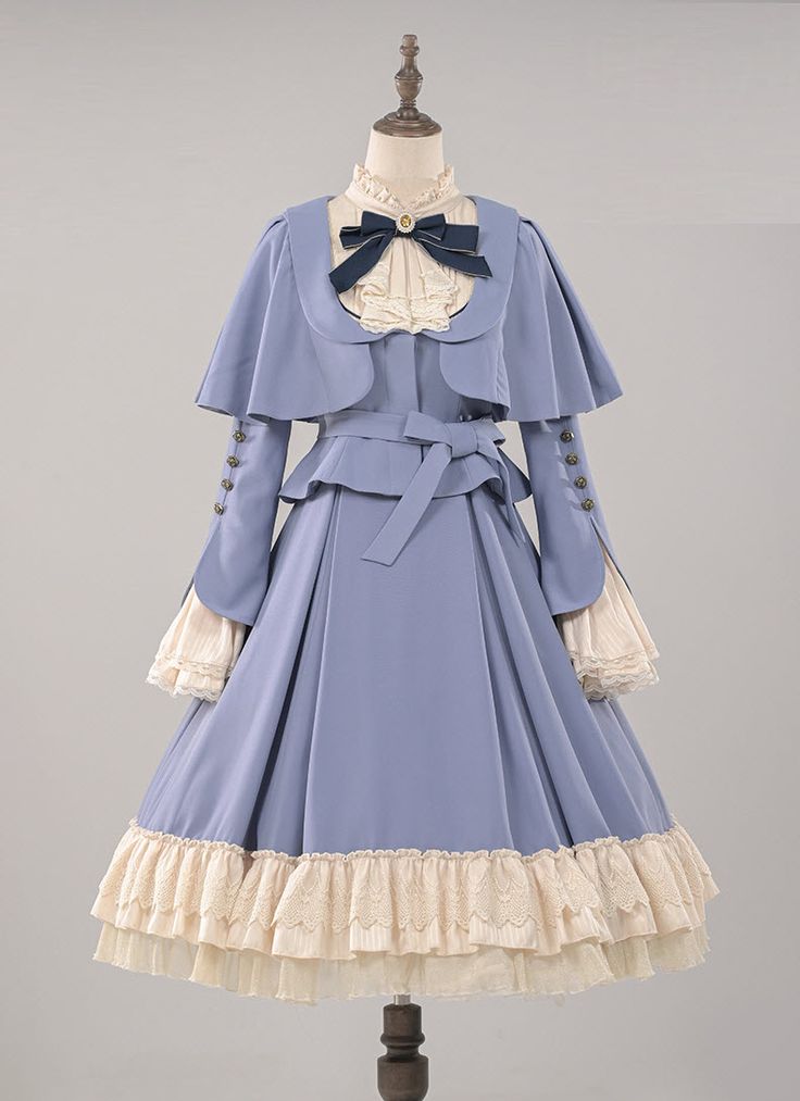 Blue Vintage Clothes, Blue Aesthetic Clothes, Blue Elegant Dress, Vintage Blue Dress, Gaun Abad Pertengahan, Shopping Link, Op Dress, Classic Lolita, Old Fashion Dresses