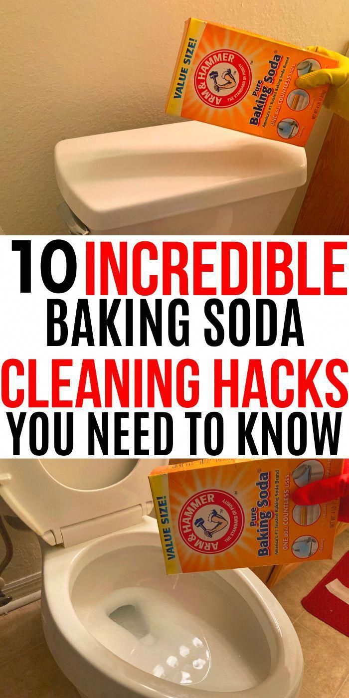 a toilet with the words to incredible baking soda cleaning hacks you need to know