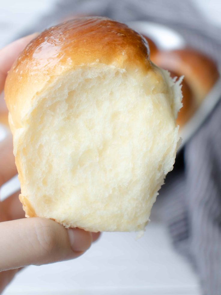 a person holding a piece of bread in their hand