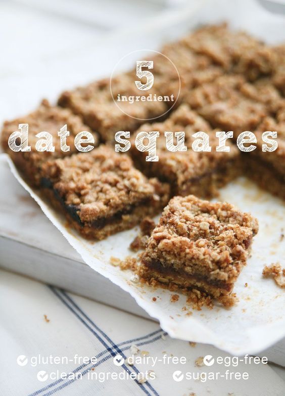 some food that is sitting on top of a paper towel with the words 5 ingredient date squares