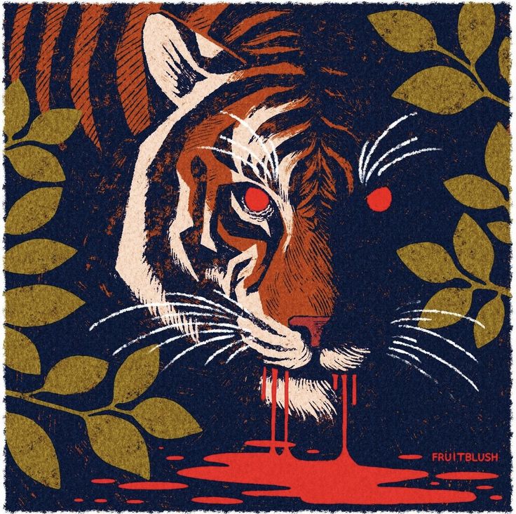 an image of a tiger with blood dripping from its mouth and eyes on it's face