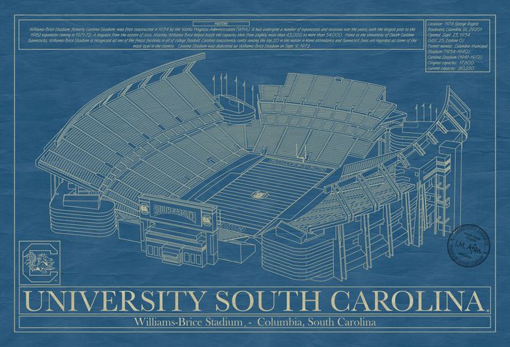 a blueprinted drawing of the university south carolina stadium