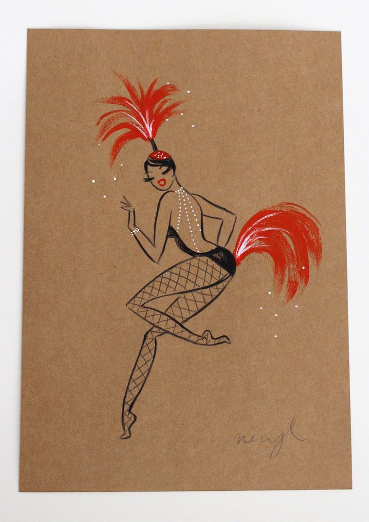 Red showgirl- Neryl Walker Showgirl Illustration, Showgirl Tattoo, Burlesque Bar, Neryl Walker, Cabaret Burlesque, Sketching People, Frida Kahlo Illustration, Costume Design Sketch, Art Deco Cards