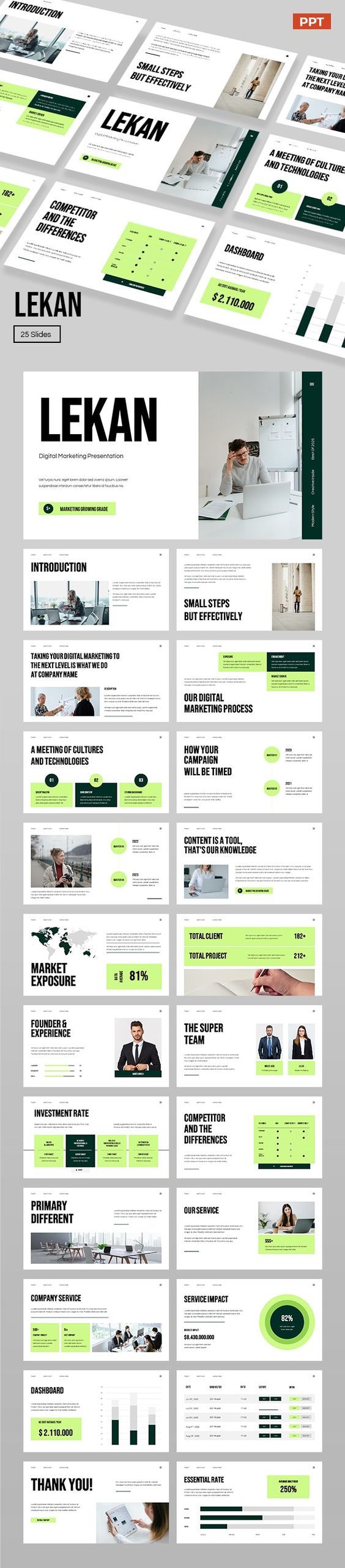 an image of a website page with many different layouts and colors, including green